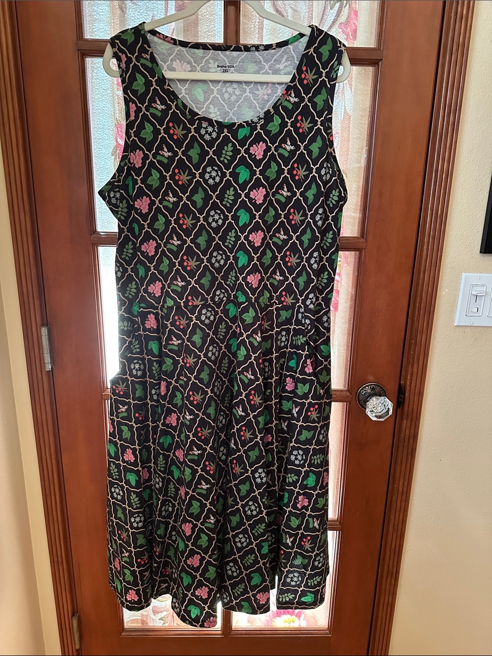 Black floral Twirl Dress with pockets